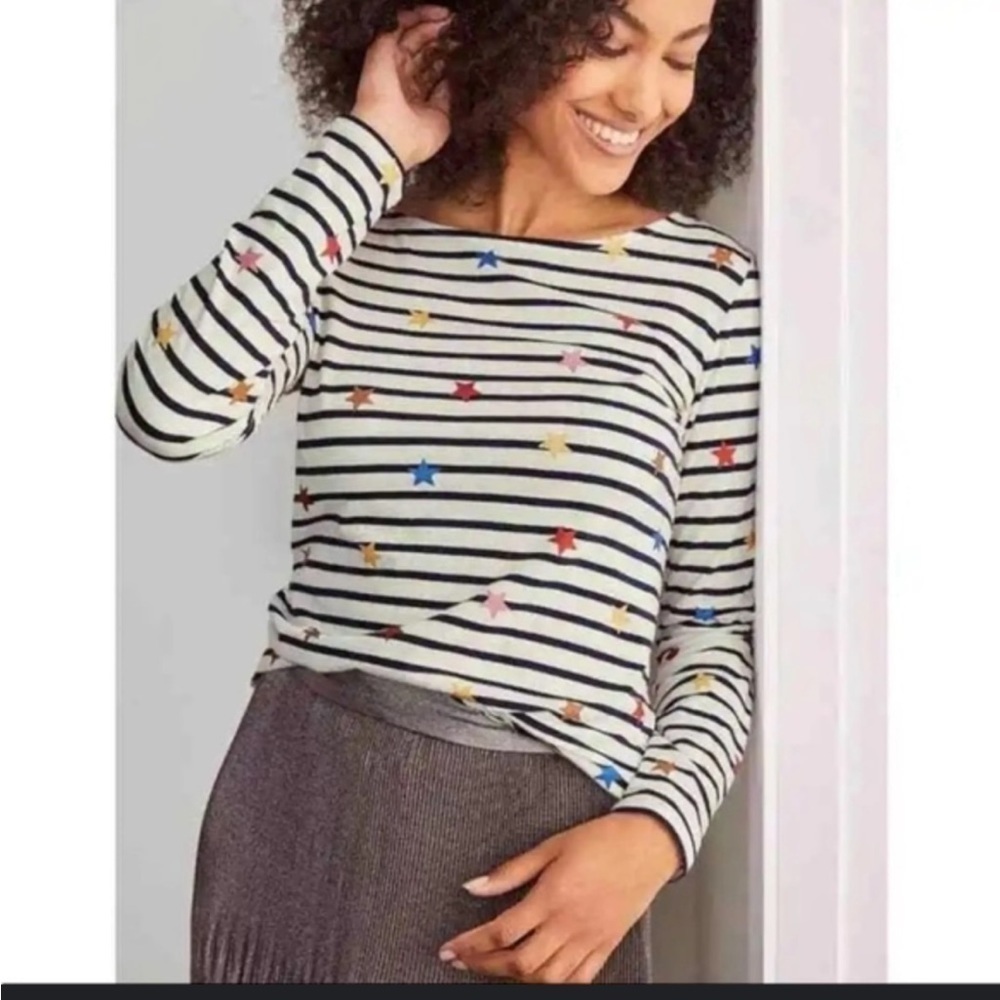 BODEN Long Sleeve Breton Stripes Ahead of the Rest Shirt Polka Dot Top Sz 10